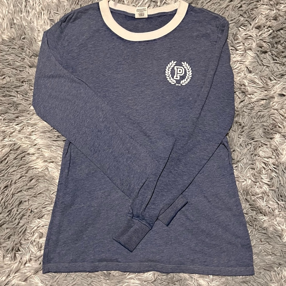 PINK Victoria's Secret Blue and White Long Sleeve Tee